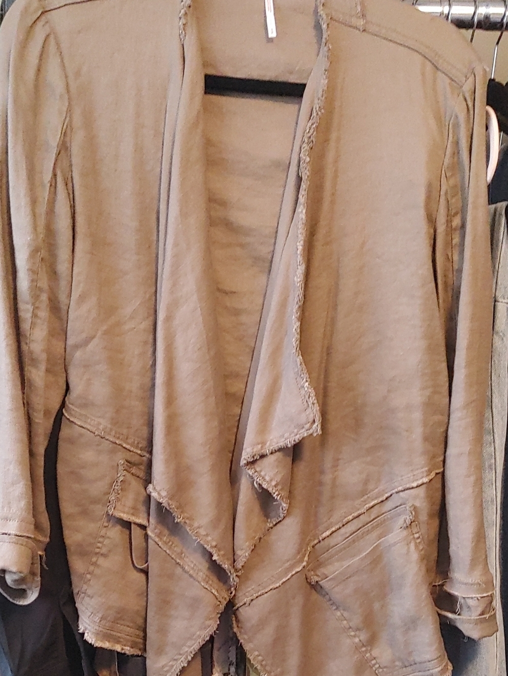 Women's Open Front Frayed Edge Jacket - Taupe